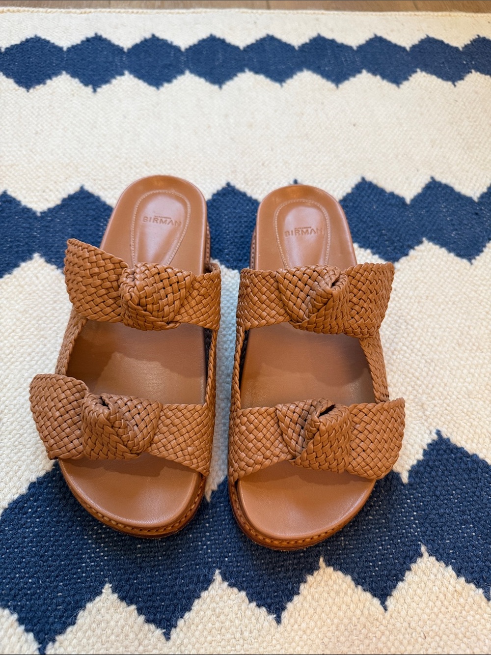 Alexandre Birman Cognac Braided Leather Slide Sandal